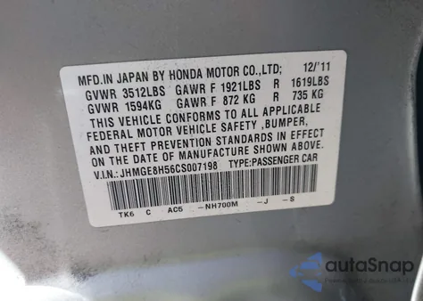 2012 Honda Fit Sport из США, поврежденный, VIN JHMGE8H56CS007198